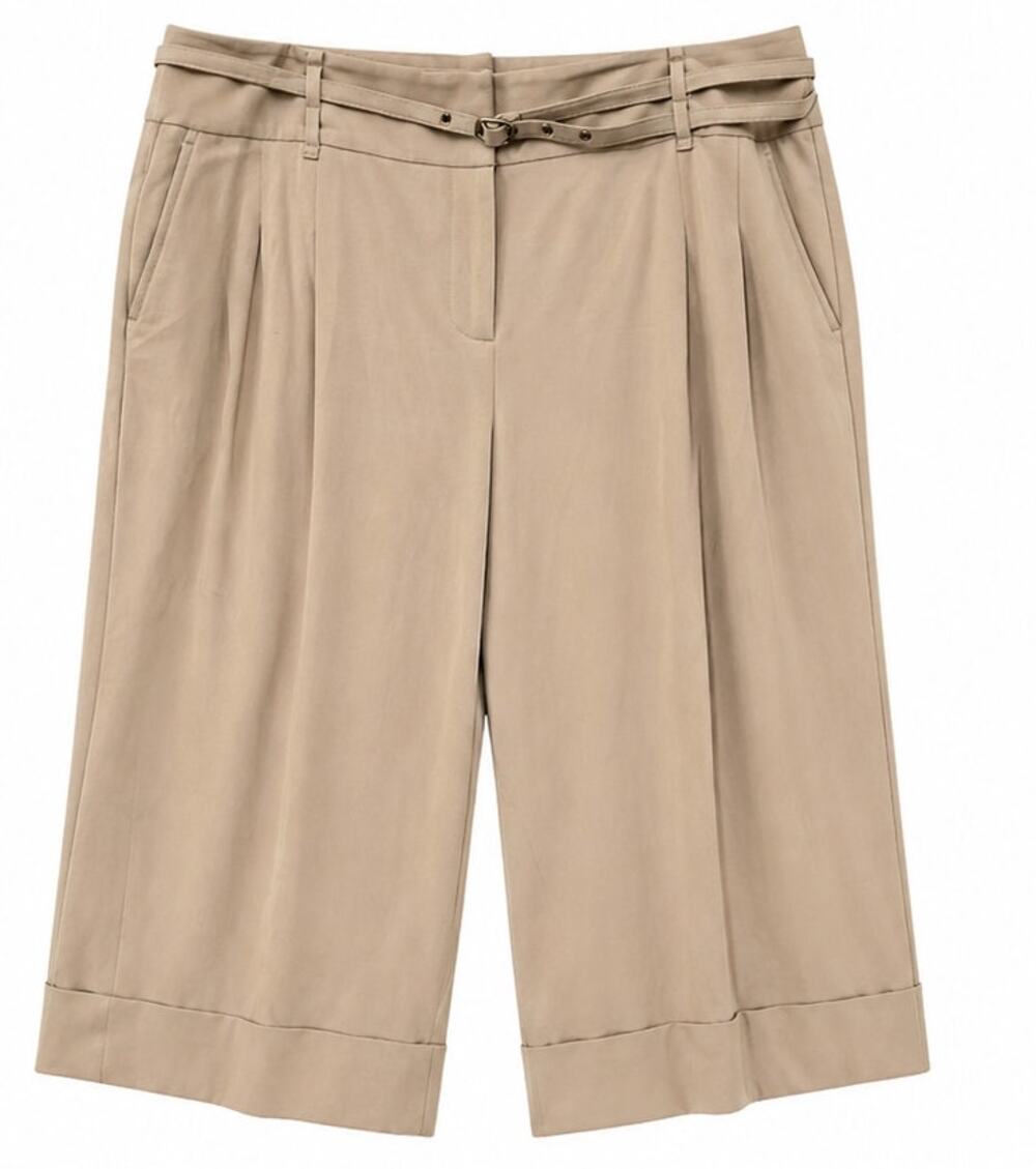 Ann Taylor LOFT Wide Leg Capri Pants Tan Belted Pleated Size 16